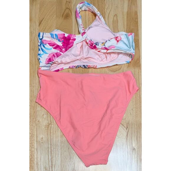 Cupshe Swimsuit Womens M Pink Floral One Piece Swimsuit High Waist One Shoulder - Picture 8 of 13